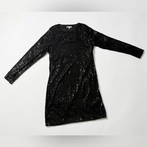 Ophelia Roe Black Sequin Long Sleeve Shift Dress